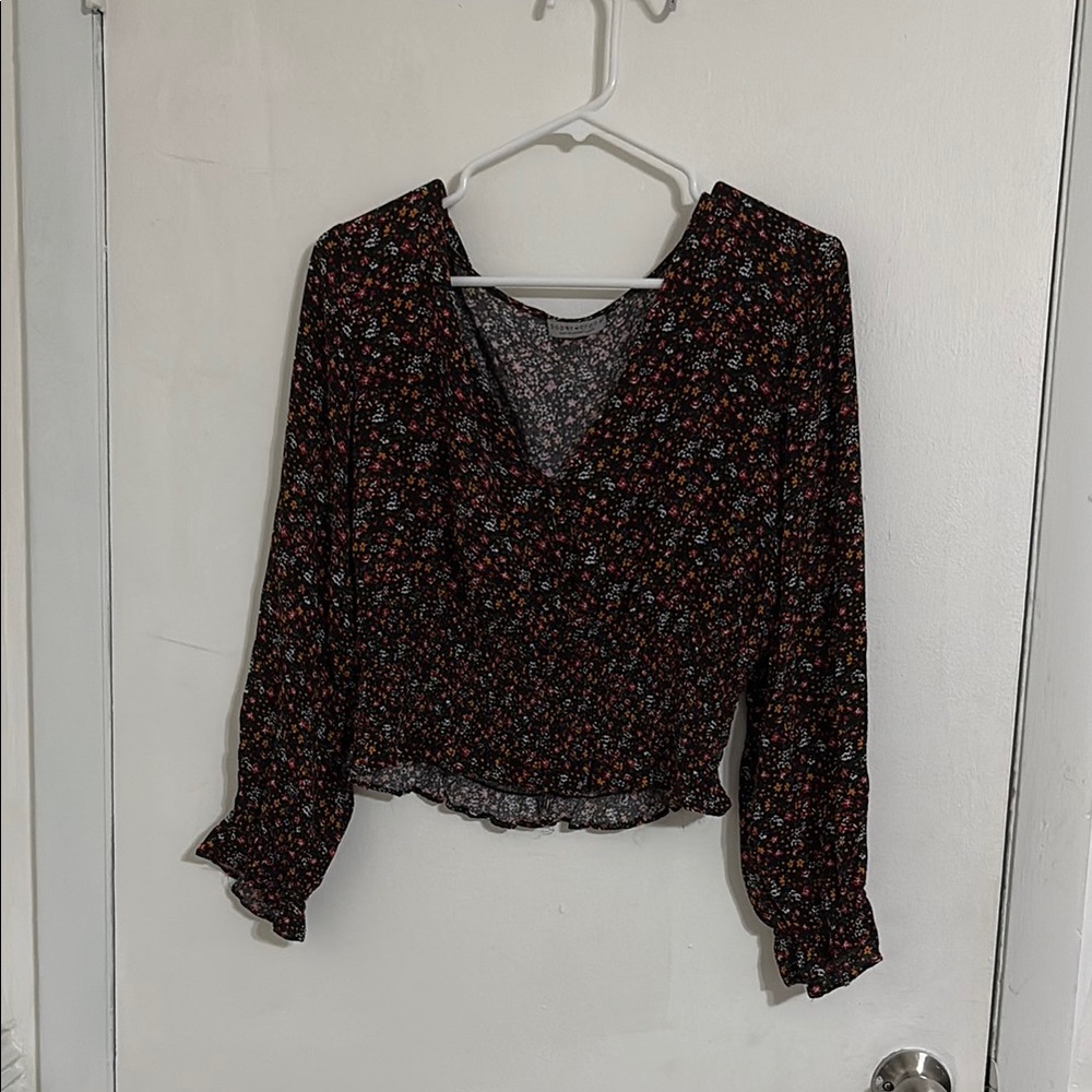 Paper Crane Black and Red Fitted Smocked Blouse